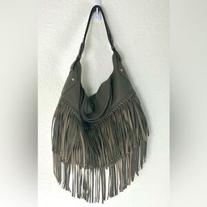 OrYany Stevie Fringe Olive Green-Gray Concealed Hobo Bag